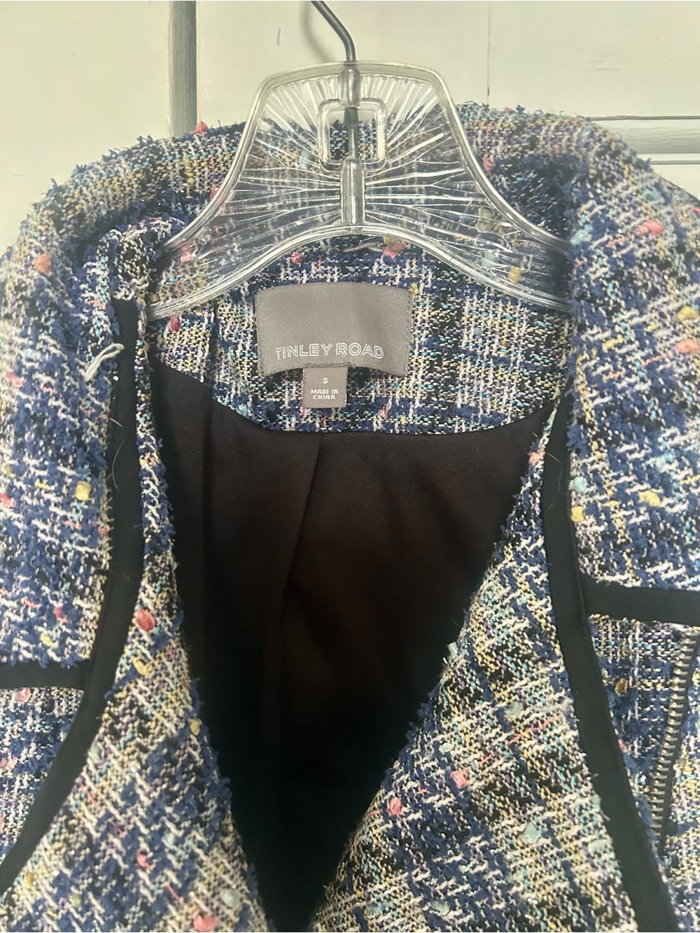 Tinley Road Navy Tweed Blazer Jacket with Black Sleeves - Picture 2 of 3